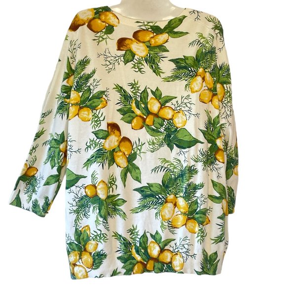 Talbots Lemon Print Cardigan Sweater with Brass Tone Buttons V-Neck Long Sleeve - Picture 5 of 7